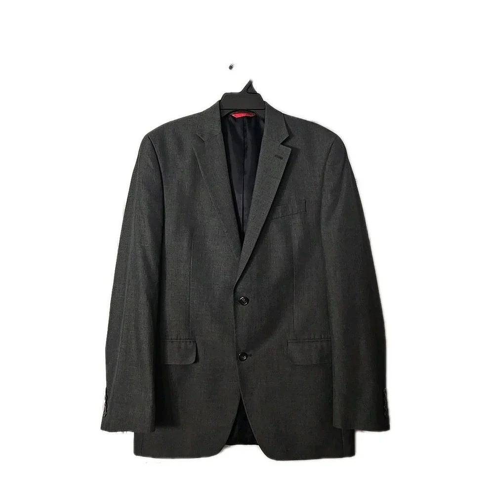 Chaps 40L DarkvGray Sport Coat Blazer Jacket Geometric 2-Button Polyester, Rayon